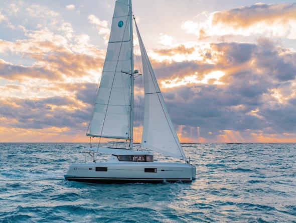 Catamaran with a beautiful sunset